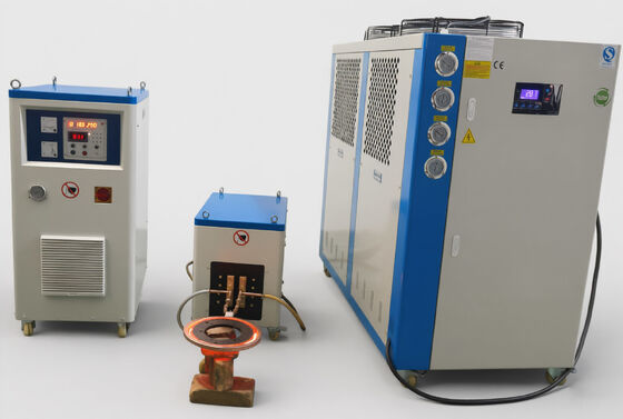 अच्छा दाम 100KHZ-400KHZ IGBT इंडक्शन हीटर मशीन गर्मी उपचार धातु सामान के लिए औद्योगिक चिलर के साथ ऑनलाइन